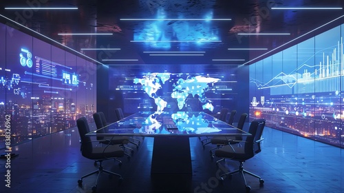 Business meeting room with digital displays