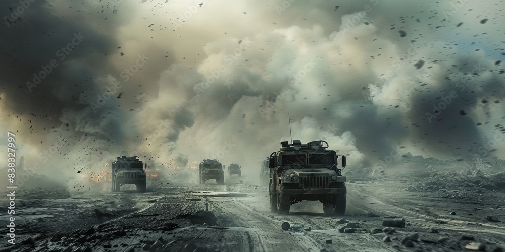 Fototapeta premium Military Convoy Under Attack