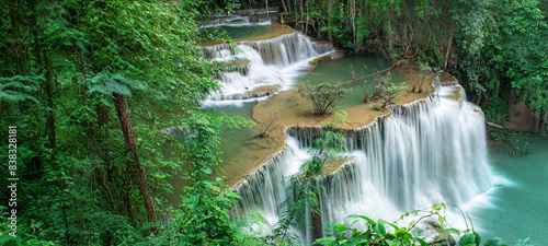 Beauty in nature, amazing waterfall in tropical forest of national park, Thailand	