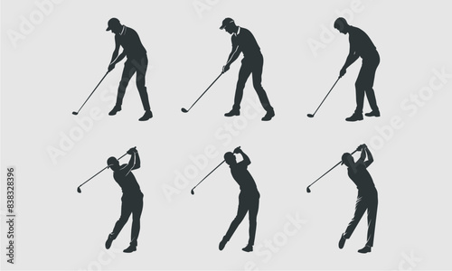set of golf player vector silhouette