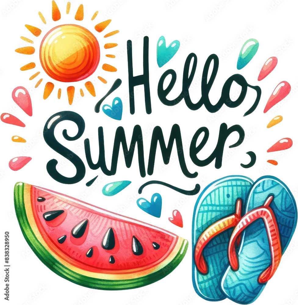 Watercolor Summer Clipart PNG with Funny Quotes Tropical Beach