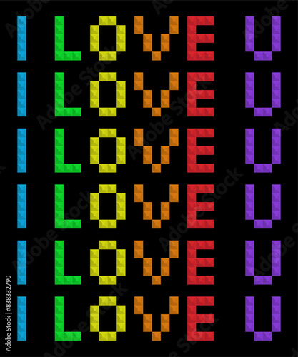 Colorful Blocks. Pixel art style. Colorful and black background.
