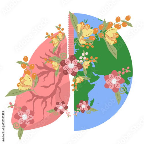 Healthy flower lungs with planet earth 