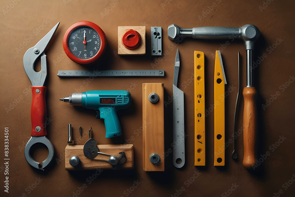 Labor day safety helmet tools concept. Top view background Labor day safety helmet tools concept. Top view background