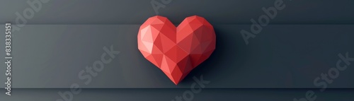 Red heart shape on dark grey wood background. © Preeyanuch