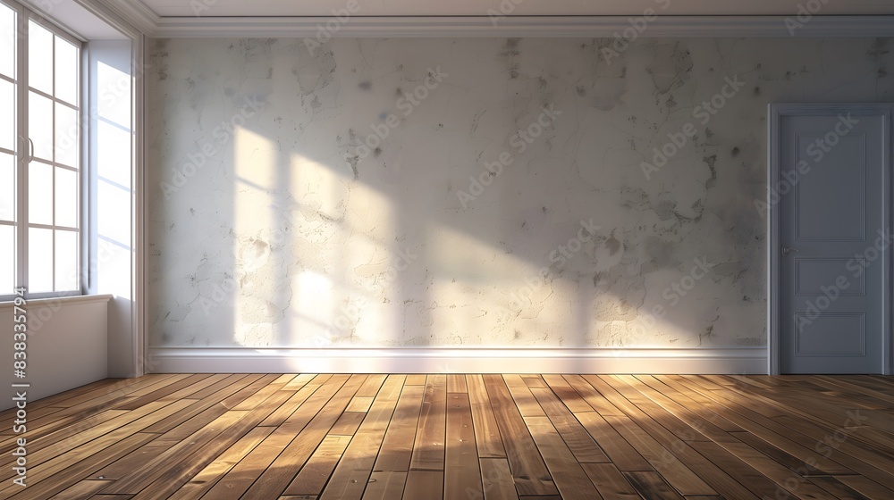 Empty Room With Sunlight Streaming Through Windows. Generative AI