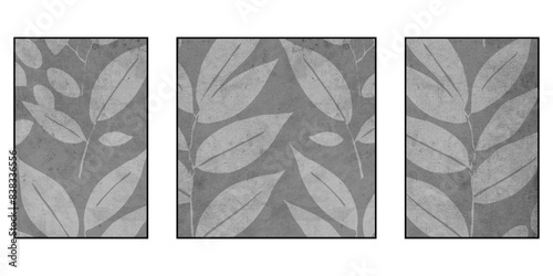 Set of 3 Printable botanical illustration. Rustic style home decor, wall decoration, picture in the frame. Grunge, vintage illustration.