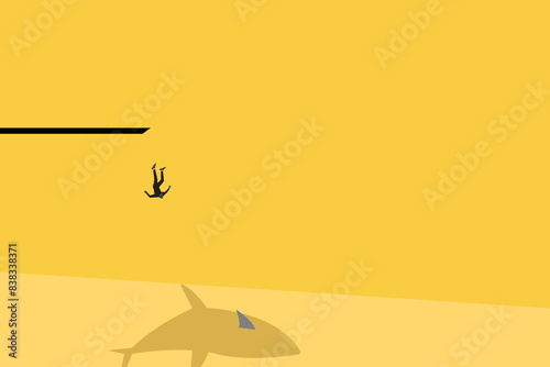 Business and financial crisis vector concept with businessman falling down. Symbol of market crash, recession, risk, bankruptcy and loss. Eps10 illustration