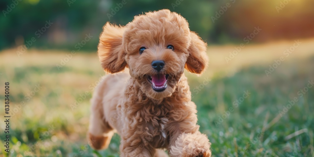Fluffy puppy plays in meadow outdoors on green grass, happy, purebred, cute, and adorable. Fluffy puppy plays in meadow outdoors on green grass, happy, purebred, cute, and adorable.