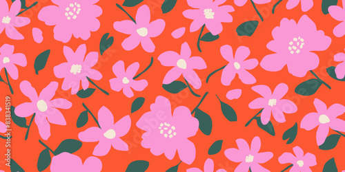 Hand drawn cute flowers, seamless patterns with floral for fabric, textiles, clothing, wall art, wallpaper, cover, banner, poster, interior decor, natural backgrounds.