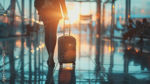 Wallpaper Mural Close up view of businesswoman ready to board a flight with a suitcase or laptop bag Torontodigital.ca