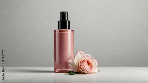 pink cosmetic bottle on light background mockup 