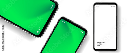 Realistic smartphone mockup. Mobile phone vector with isolated on white background. Device front view. 3D mobile phone with shadow. Realistic, high quality smart phone mockup for ui ux presentation.