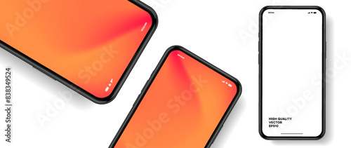 Realistic smartphone mockup. Mobile phone vector with isolated on white background. Device front view. 3D mobile phone with shadow. Realistic, high quality smart phone mockup for ui ux presentation.