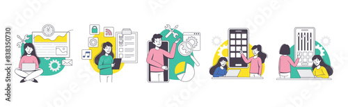 App Dev Professional Developing Software Application for Mobile Device Vector Set