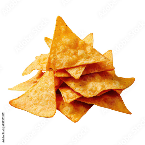 A pile of crispy, crunchy, delicious nachos isolated on transparent background photo