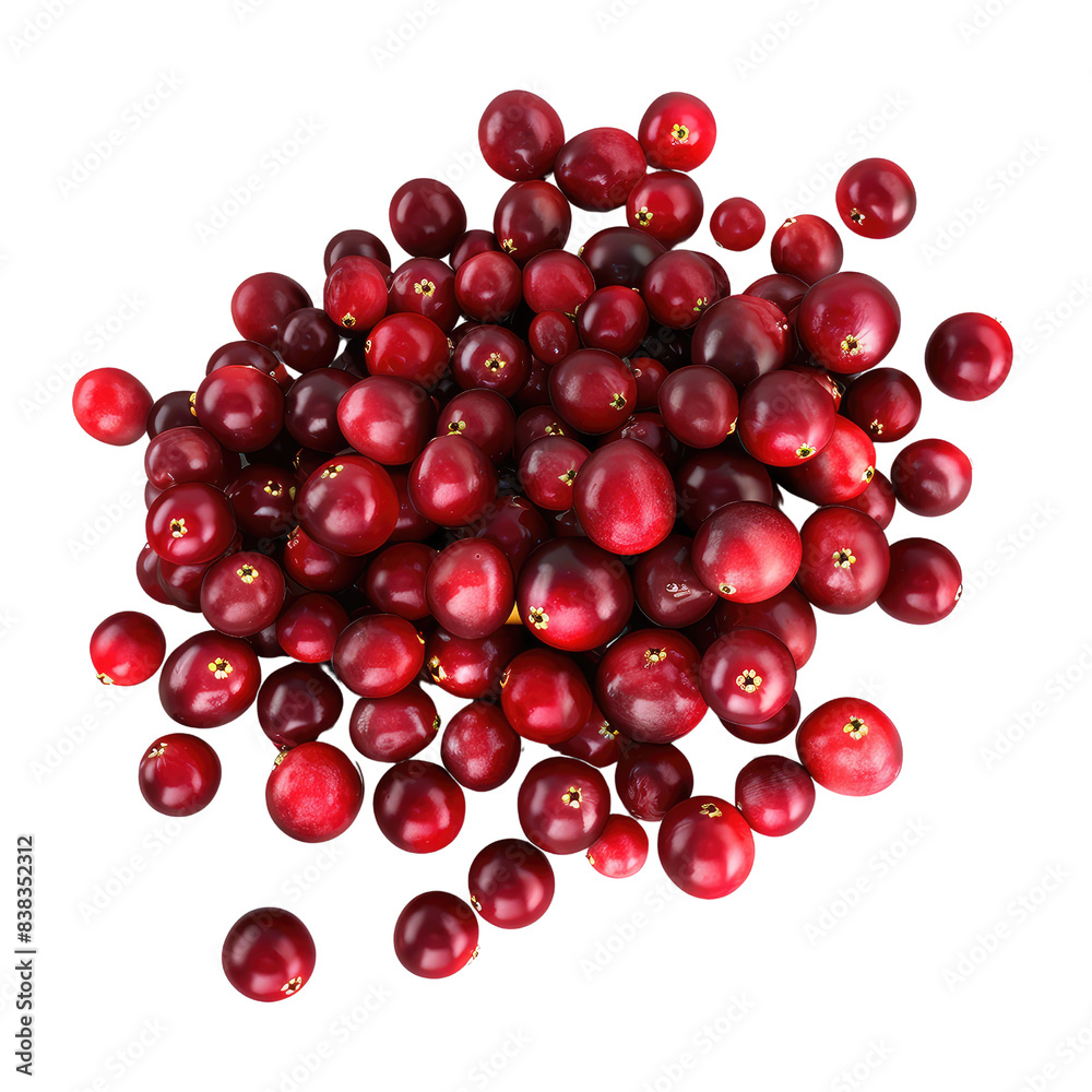 A pile of fresh, ripe cranberries isolated on a transparent background. A pile of fresh, ripe cranberries isolated on a transparent background.