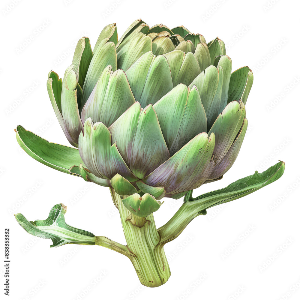 Fototapeta premium Green artichoke isolated on transparent background
