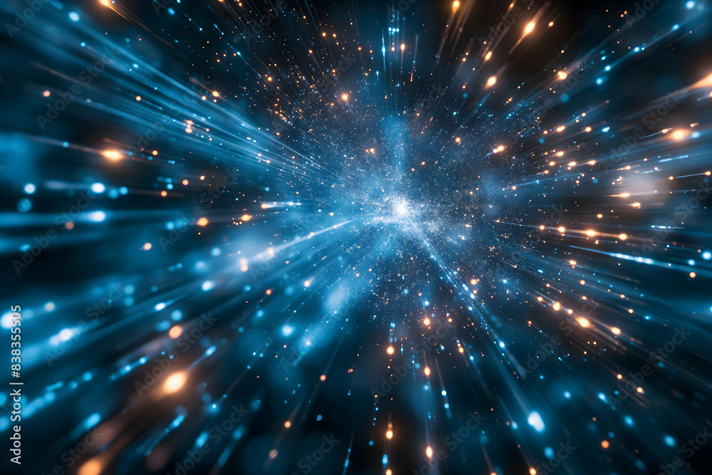 Obraz premium a burst of light with blue hues moving and flying, in the style of radiating lines