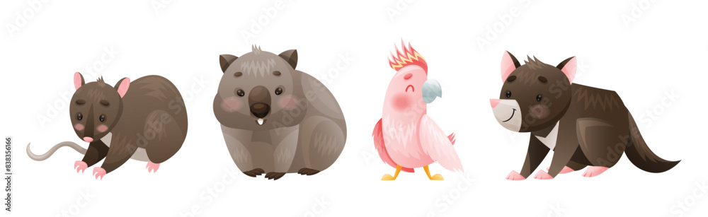 Naklejka premium Cute Australian Animals and Endemic Fauna Vector Set