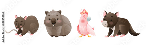 Cute Australian Animals and Endemic Fauna Vector Set