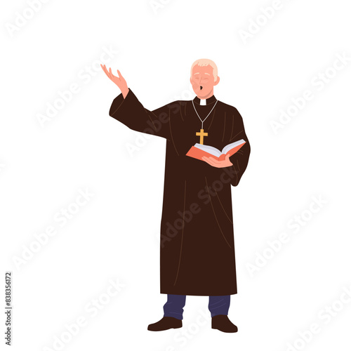 Catholic church priest prayer isolated flat cartoon character wearing vestment vector illustration