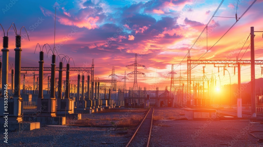 A train track with a sunset in the background A train track with a sunset in the background