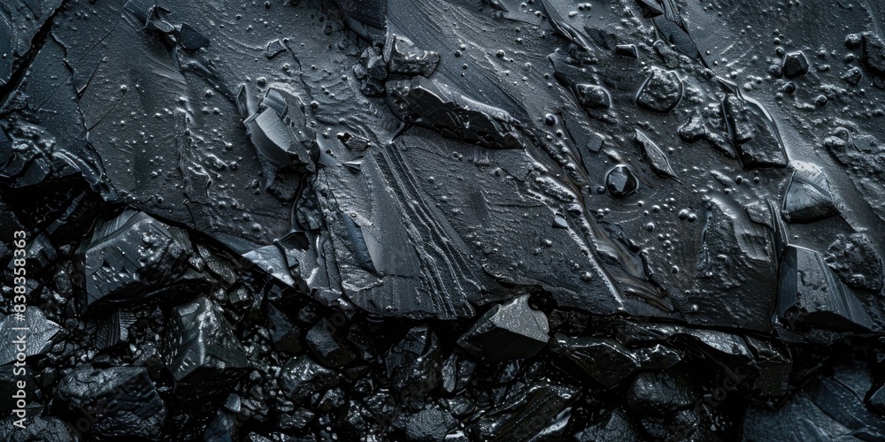 The dark texture of the stone, raw black obsidian, hardened volcanic lava glass, natural patterns and shapes on the stone section The dark texture of the stone, raw black obsidian, hardened volcanic lava glass, natural patterns and shapes on the stone section