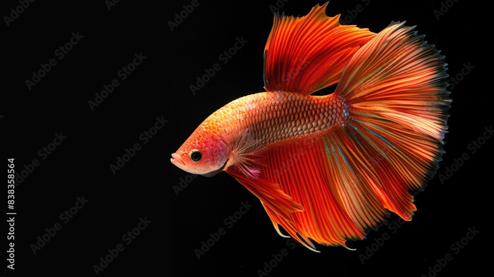 Majestic Betta Fish with Vibrant Fins Swimming in Darkness Majestic Betta Fish with Vibrant Fins Swimming in Darkness
