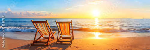Deckchairs on Beach with Dramatic Sky
