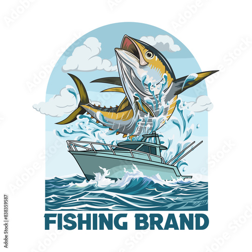 tuna boat fishing illustration logo vector image t shirt
