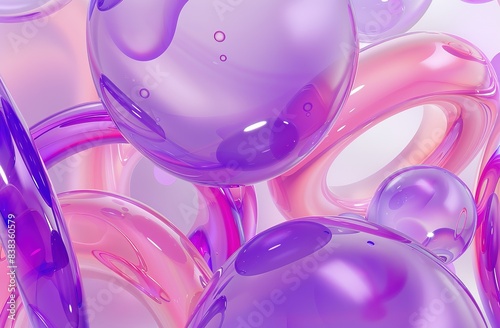 Vibrant purple and pink abstract 3D composition of glossy shapes: a smooth and reflective design element