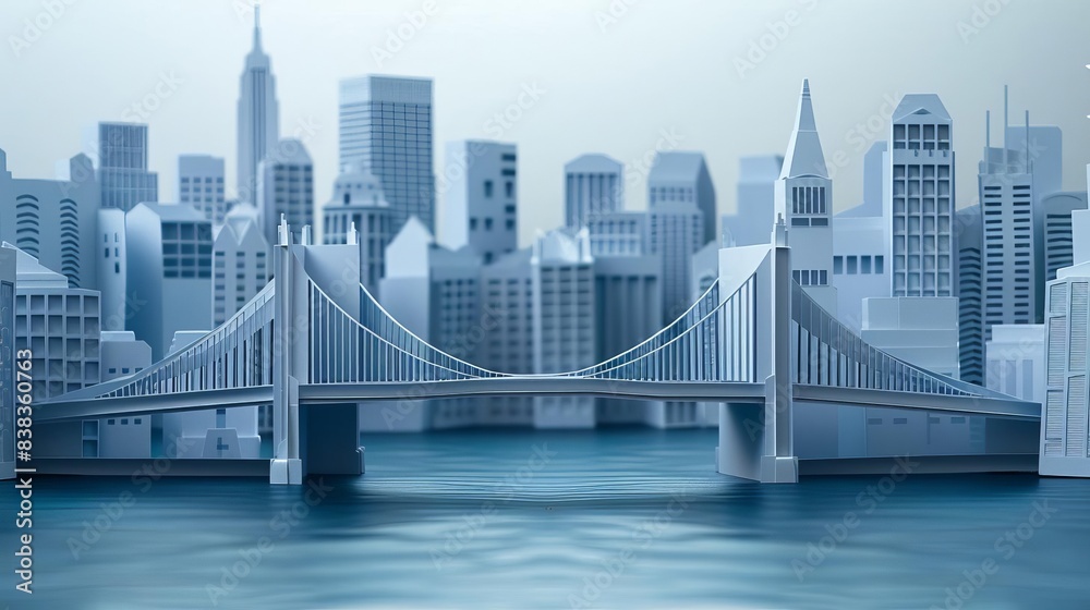 Fototapeta premium Paper cutout of a bridge, unity theme, cityscape background