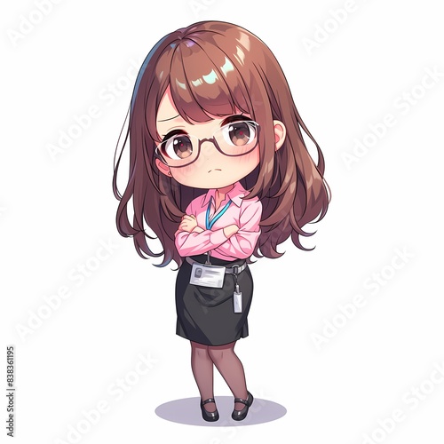 karikatur anime karakter chibi gadis kantoran yang lucu photo