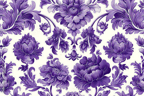 Seamless purple floral pattern on white background