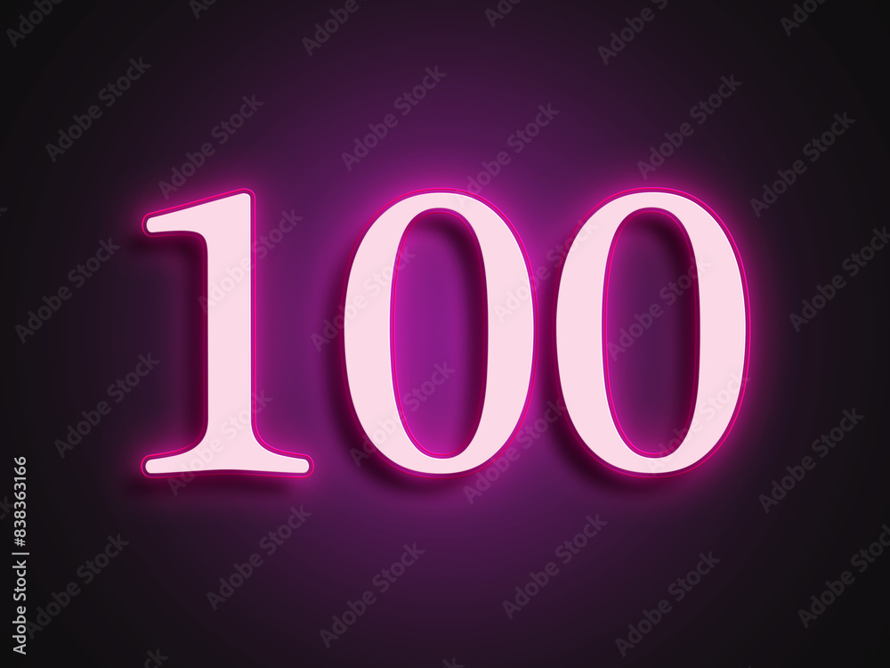 Pink glowing Neon light text effect of number 100. Pink glowing Neon light text effect of number 100.