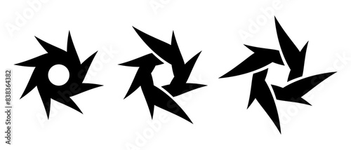 Swirl black icon set. Modern abstract icons or logo. Geometric shapes for design. Vector illustration isolated on white background.