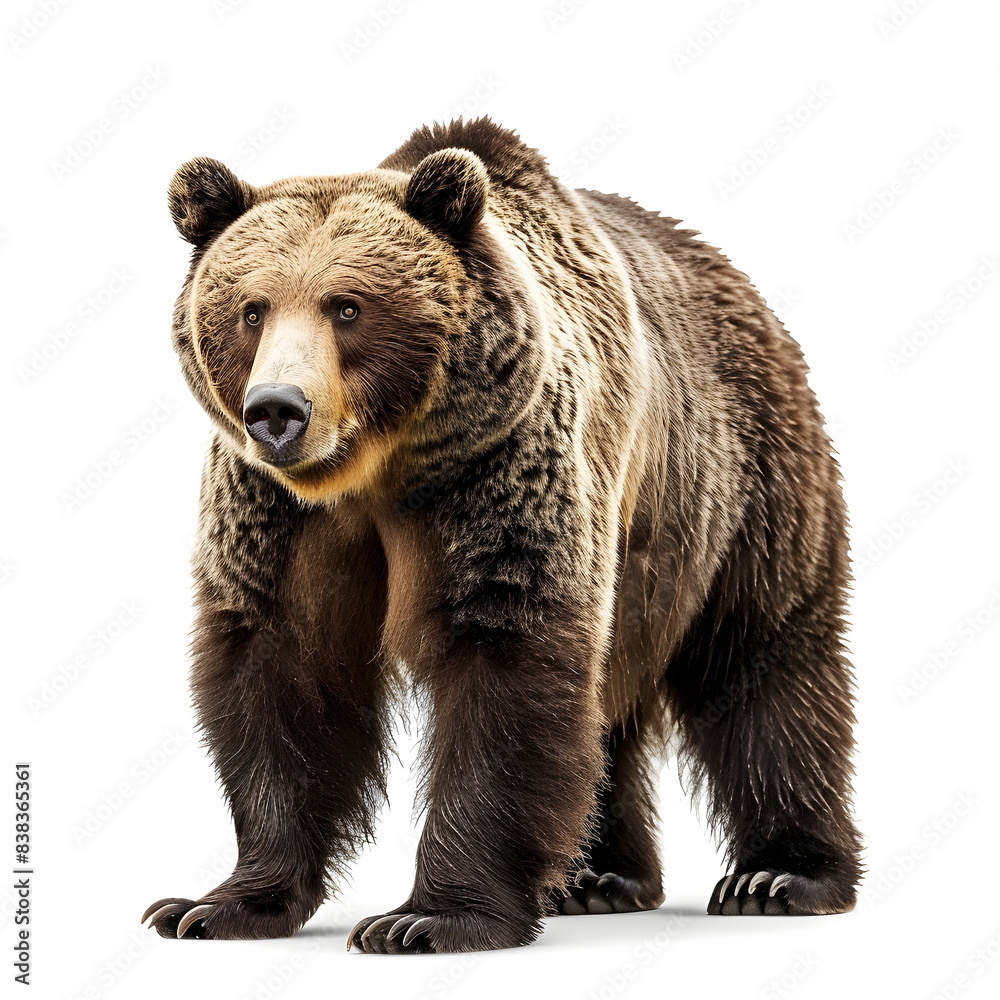 Fototapeta premium Brown Bear Standing Isolated White Background Wildlife