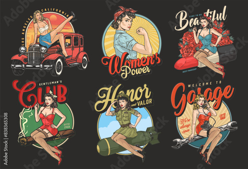 Pinup girls colorful set posters