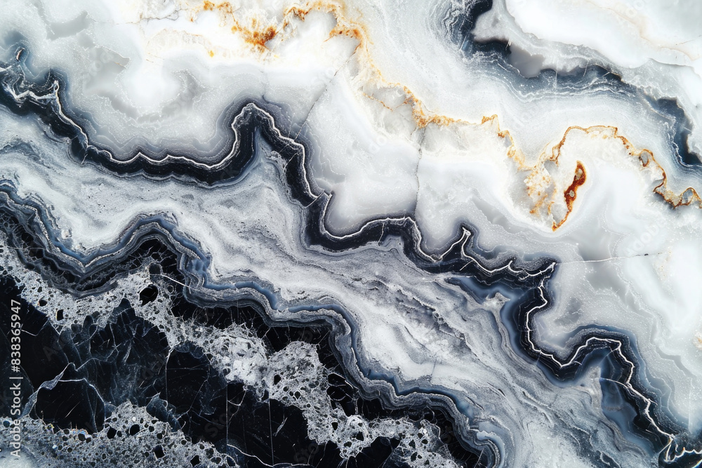 Snowy Window with Blue Sky Background and Ice Texture, White Clouds and Rocks, Splashes of Water on Isolated Surface, Abstract Nature Scene with Milk and Dessert