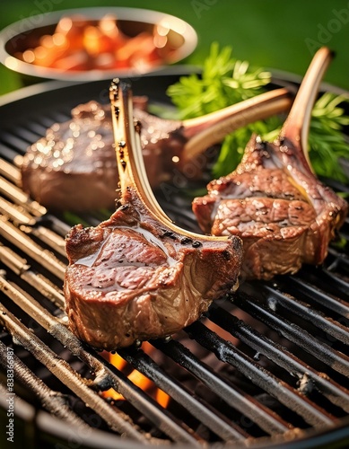 Obraz na płótnie juicy lamb chops cooking on a bbq w salonie