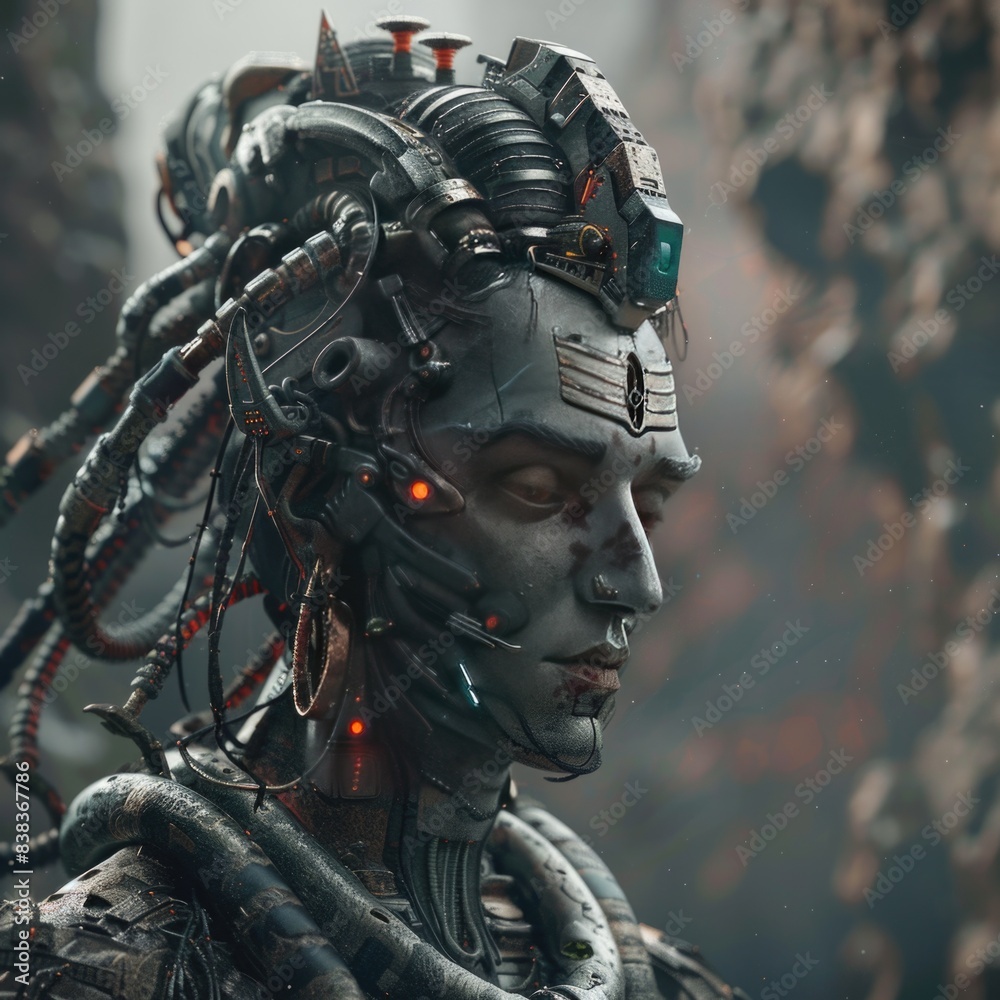 Fototapeta premium The sci-fi cyborg god Shiva.