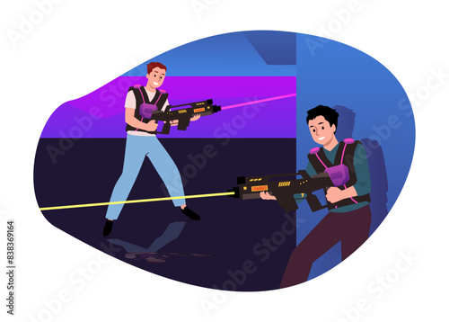 Vector illustration of a team laser tag game. Isolated iPhone.