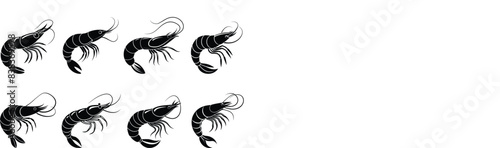 set of shrimp silhouette vector