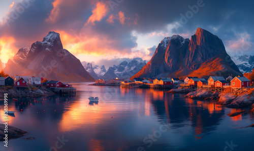 Majestic Sunset Over Quaint Fishing Village in Northern Norway With Vibrant Hues Reflecting Off Serene Waters © Natalia Schuchardt