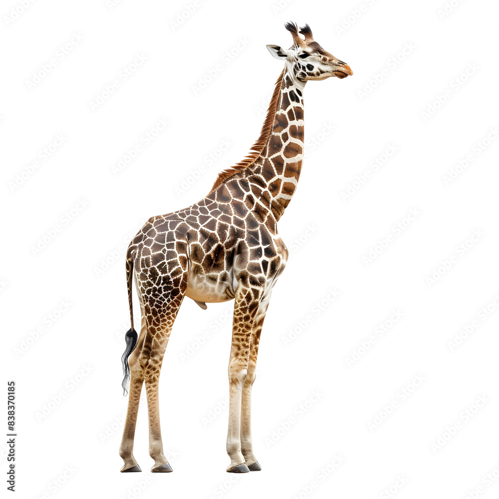Obraz premium Giraffe Isolated Full Body on transparent Background Elegant Tall Animal