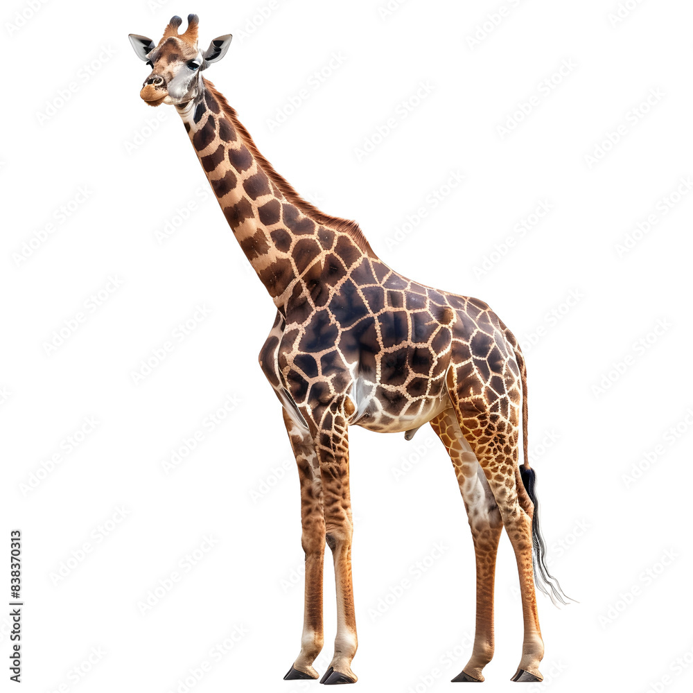 Obraz premium Giraffe Isolated Full Body on transparent Background Elegant Tall Animal