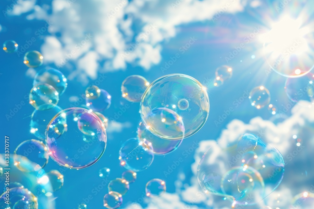 Soap bubbles fly against the blue sky on a sunny day Soap bubbles fly against the blue sky on a sunny day