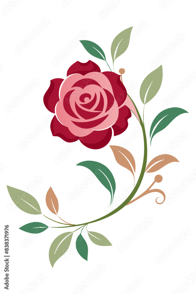 bold design featuring a large red rose and green leaves bold design featuring a large red rose and green leaves