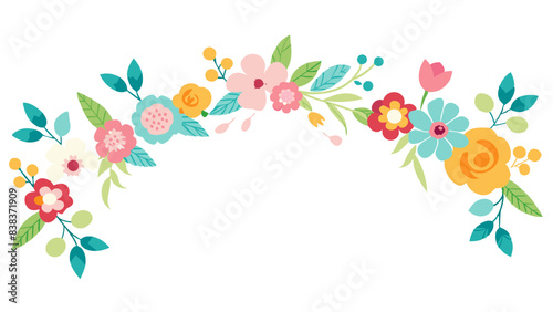delicate arch of pastel flowers and green leaves